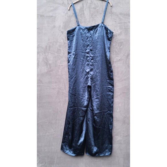 Free People Intimately Oh My Shine Satin Jumpsuit M Navy Blue Side Buttons NWOT - Picture 4 of 10